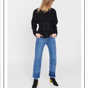 Mango Flared Snap Leg Cropped Wide Jeans